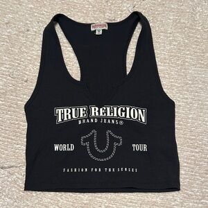 True Religion Black Graphic Crop Top